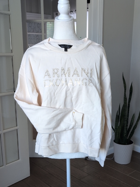Armani Exchange Tops - Armani Exchange Cream Logo Sweatshirt With Gold Graphic Medium